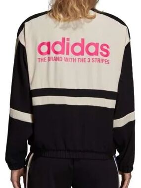 Adidas Colorblock Track Jacket in Black & Cream with Pink Logo Khloe Kardashian